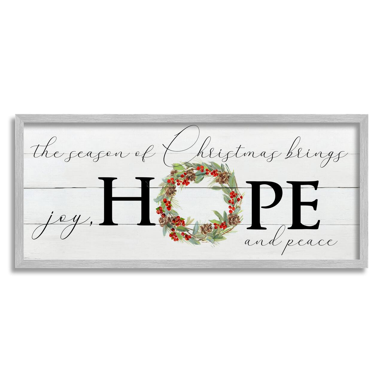 Stupell Industries Joy Hope & Peace Christmas Wreath Framed Giclee Art
